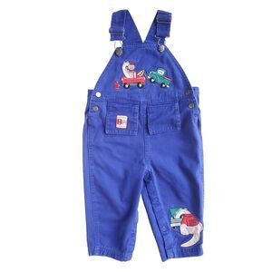 VTG 90s Buster Brown Overalls 18 Month Tow Truck Mechanic Dinosaur Blue Cotton